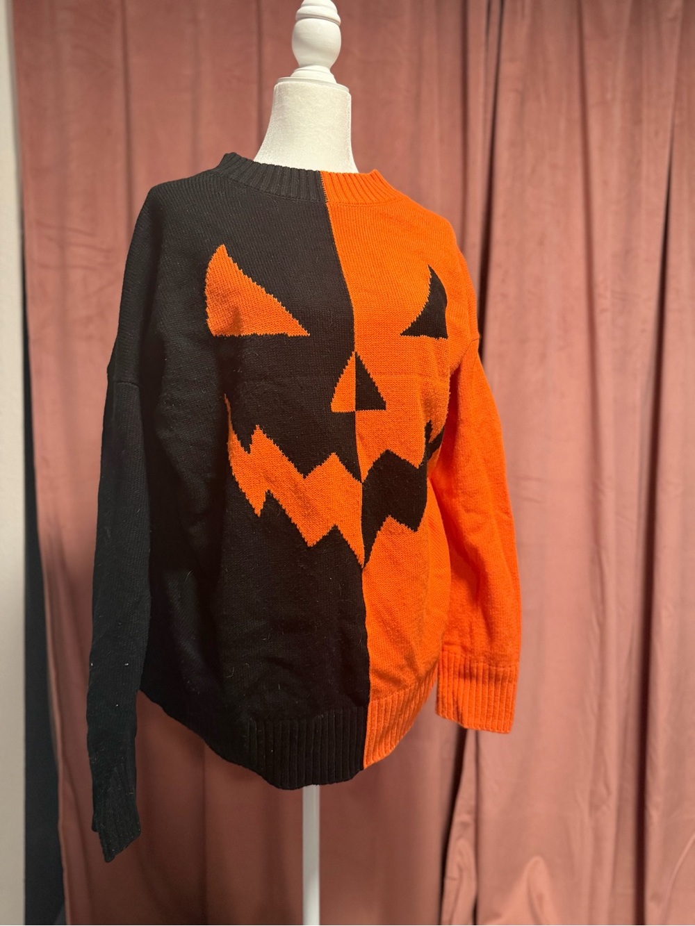 Dolls Kill Black & Orange Jack-O'-Lantern Colorblock Sweater